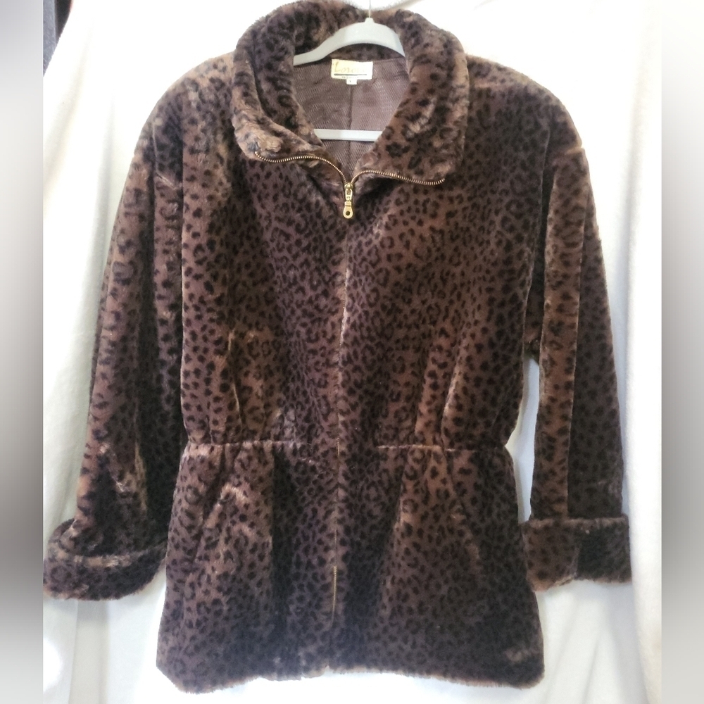 Vintage Lorovi Women's Faux Fur Leopard Jacket Size Large